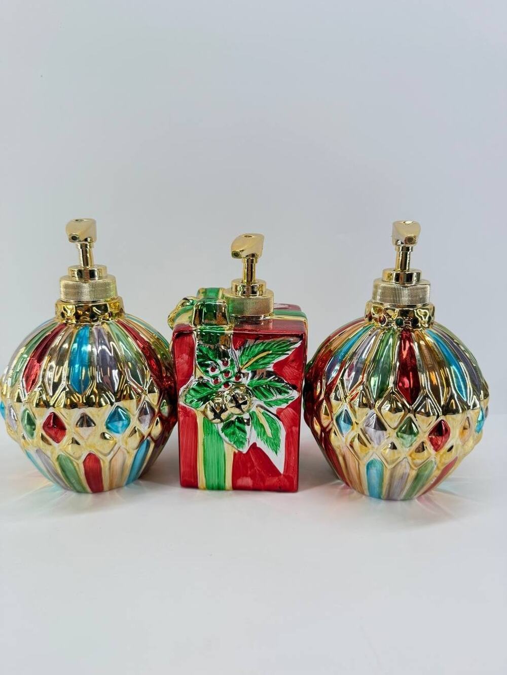 Vintage 1998 Allure Christmas Glass Soap Dispenser Set Ornaments Gift Box